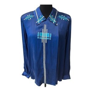Gary Fabrikant vintage Western silk blue blouse 12